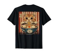 Ramen Noodles Cat Grunge Japanese Streetwear Backprint T-Shirt