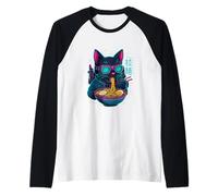 Ramen Noodles Cat Japan Kawaii Retro Cats Manga Anime Raglan Baseball Tee