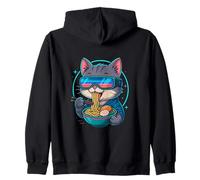 Ramen Noodles Cat Japan Kawaii Retro Cats Manga Anime Zip Hoodie