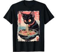 Ramen Noodles Cat Japan Y2K Kawaii Retro Cats Manga Anime T-Shirt Black