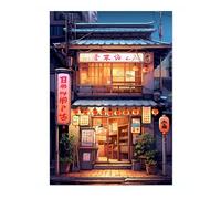 Ramen Shop At Night Anime Woodblock Poster Modern Ukiyo-E, Cartoon Print, Japanese Illustration Wall Art Bedroom Home Decor, A4 (Print Only) - 29.7x21cm