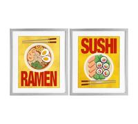 'Ramen & Sushi Japanese Cuisine'| 2pc Framed Print Under Glass Set