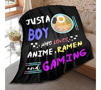 Ramen Throw Blanket Just A Boy Who Loves Ramen Anime and Gaming Blankets Soft Lightweight Flannel Quilts for Kids Men Games Noodle Food Lover Room Bed Sofa Chair Decoration Gift 50"x40" Small for Kids