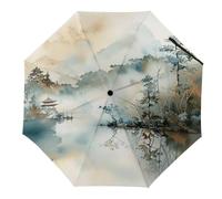 rameoti Japanese Scene Windproof Umbrella for Women Manual 8 Ribs Travel Umbrella Parasol Handheld for Ladies Sun Parasol with Black Anti-UV Coating Womens Birthday Gifts