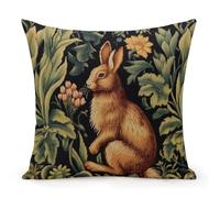 rameoti Rabbit in The Forest Art Pillow Cases William Morris Forest Rabbit Chic Pillow Shams for Home Sofa She Shed 18 x 18 Inch 45cm Square White Cotton Linen with Hidden Zipper Wedding Decorations