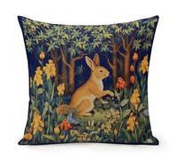 rameoti William Morris Forest Rabbit Throw Pillow Cases Boho Accent Toss Pillowcase with Invisible Zipper 22" Rabbit in The Forest Art Square Decor for Office Bedroom She Shed, Both-side Print, 55cm