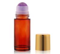 RAMFIYN 1.7oz Large Amber Glass Roll on Bottles for Essential Oils Perfume Refillable Roller Ball Applicator Empty Deodorant Containers with Purple Crystal Rollerball