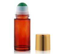 RAMFIYN 1.7oz Large Amber Glass Roll on Bottles for Essential Oils Perfume Refillable Roller Ball Applicator Empty Deodorant Containers with Crystal Rollerball, Green