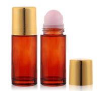 RAMFIYN 2 pack 1.7oz Large Amber Glass Roll on Bottles for Essential Oils Perfume Refillable Roller Ball Applicator Empty Deodorant Containers with Crystal Rollerball, Pink