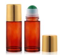 RAMFIYN 2 pack 1.7oz Large Amber Glass Roll on Bottles for Essential Oils Perfume Refillable Roller Ball Applicator Empty Deodorant Containers with Green Crystal Rollerball