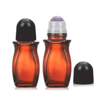 RAMFIYN 2 pack 50ml Large Amber Glass Roll on Bottles for Essential Oils Perfume Refillable Quartz Roller Ball Applicator Empty Deodorant Containers with Crystal Rollerball
