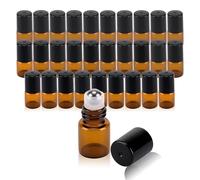 RAMFIYN 30 pack Amber Roller Bottles for Essential Oils 2ml Refillable Roll on Applicator for Travel Mini Makeup Containers with Pipettes and Bottle Opener