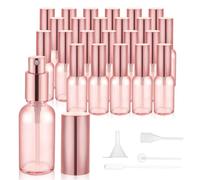 RAMFIYN 30ml Pink Glass Spray Bottles Refillable Empty Perfume Pump Sprayer Mini Pink Fine Mist Atomizer with Rose Gold Lid Travel Size Cologne Container for Body Essential Oils, Pink
