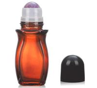 RAMFIYN 50ml Large Amber Glass Roll on Bottles for Essential Oils Perfume Refillable Quartz Roller Ball Applicator Empty Deodorant Containers with Crystal Rollerball, Purple, 1.8 Ounces