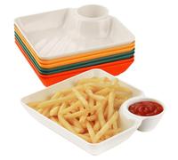 RAMFIYN 8 pcs Chips and Salsa Serving Dish, Colorful Reusable Chip and Dip Bowl Serving Dishes for Entertaining Plastic Dip Tray Plate with Dipping Sauce Compartment