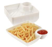 RAMFIYN 8 pcs Chips and Salsa Serving Dish, White Reusable Chip and Dip Bowl Serving Dishes for Entertaining Plastic Dip Tray Plate with Dipping Sauce Compartment