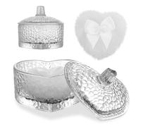 RAMFIYN Dusting Powder Container with Velour Puff Cute Heart Shaped Body Powder Jar with Reusable and Washable Puff Crystal Clear Glass Makeup Holder for Women