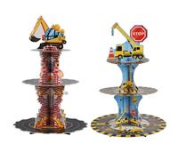 RAMFIYN Set of 2 Construction Theme Birthday Party Cupcake Stand for 24 Cupcakes, 3 Tier Cardboard Cupcake Stand Holder