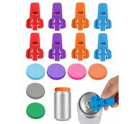 RAMGLYO 14 Piece Can Opener & Drink Stopper Set, Multicoloured, Reusable Plastic for Easy Opening and Protection from Insects, Dust and Spills. Ideal for Beer, Cola, Soft Drinks.