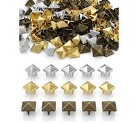 RAMGLYO Pack of 300 10 mm Square Metal Rivets, Pyramid Spike Punk Rivets, Gold, Silver, Black, Robust Rivets for Leather & Clothing - Secure Hold & DIY Friendly