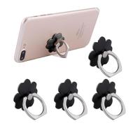 RAMGLYO Pack of 4 Mobile Phone Ring Holders with Stand, Mobile Phone Flowers Finger Ring Grips, 360° Rotation, Universal Accessories, Compatible with Smartphones, Mobile Phone Cases (Black)