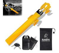 RAMHI Heavy Duty Car Steering Wheel Lock Includes 2 Keys and Car Key Signal Blocker Pouch |Steering Lock | Anti Theft Bar - Universal Fit with 2 Designs Yellow/Black (Yellow)