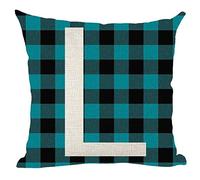 ramirar Alphabet Letter L Blue and Black Buffalo Check Plaid Background Decorative Throw Pillow Cover Case Cushion Home Living Room Bed Sofa Car Cotton Linen Square 18 x 18 Inches