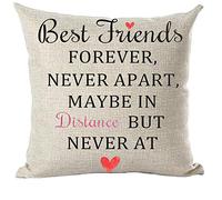 Ramirar Best Friends Forever Never Apart Maybe in Distance But Never at Heart Love Decorative Throw Pillow Cover Case Home Living Room Bed Sofa Car Cotton Linen Square 18 x 18 Inches