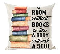 ramirar Black Quote A Room Without Books is Like A Body Without A Soul Decorative Throw Pillow Cover Case Cushion Home Living Room Bed Sofa Car Cotton Linen Square 18 x 18 Inches