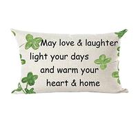 Ramirar Black Quote Green Clovers Happy St. Patrick's Day Decorative Lumbar Throw Pillow Cover Case Cushion Home Living Room Bed Sofa Car Cotton Linen Rectangular 12 x 20 Inches