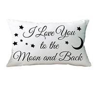 Ramirar Black Quote I Love You to The Moon and Back Lover Valentine's Day Decorative Soft White Velvet Lumbar Throw Pillow Cover Case Cushion Home Living Room Bed Sofa Car Rectangular 12 x 20 Inches