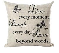 Ramirar Black Quote Live Every Moment Laugh Every Day Love Beyond Words Butterflies Decorative Throw Pillow Cover Case Home Living Room Bed Sofa Car Cotton Linen Square 18 x 18 Inches