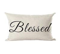 ramirar Black Word Art Blessed Gift for Thanksgiving Day Decorative Lumbar Throw Pillow Cover Case Cushion Home Living Room Bed Sofa Car Cotton Linen Rectangular 12 x 20 Inches