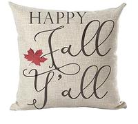 ramirar Black Word Art Happy Fall Y'all Maple Leaves Autumn Thanksgiving Day Decorative Throw Pillow Cover Case Cushion Home Living Room Bed Sofa Car Cotton Linen Square 18 x 18 Inches