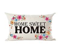 Ramirar Black Word Art Home Sweet Home Flowers Family Lover Decorative Lumbar Throw Pillow Cover Case Cushion Home Living Room Bed Sofa Car Cotton Linen Rectangular 12 x 20 Inches