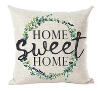 Ramirar Black Word Art Home Sweet Home Green Leaves Round Gift for Family Lover Decorative Throw Pillow Cover Case Home Living Room Bed Sofa Car Cotton Linen Square 18 x 18 Inches