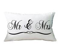Ramirar Black Word Art Mr & Mrs Family Decorative Soft White Velvet Lumbar Throw Pillow Cover Case Home Living Room Bed Sofa Car Rectangular 12 x 20 Inches