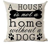 ramirar Black Word Art Quote A House is Not A Home Without A Dog Paw Print Bone Decorative Throw Pillow Cover Case Cushion Home Living Room Bed Sofa Car Faux Cotton Linen Square 18 x 18 Inches