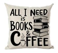 Ramirar Black Word Art Quote All I Need is Books & Coffee Book Club Library Reading Room Decorative Throw Pillow Cover Case Home Living Room Bed Sofa Car Cotton Linen Square 18 x 18 Inches