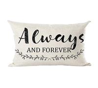 ramirar Black Word Art Quote Always and Forever Inspirational Decorative Lumbar Throw Pillow Cover Case Cushion Home Living Room Bed Sofa Car Cotton Linen Rectangular 12 x 20 Inches