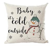 Ramirar Black Word Art Quote Baby It's Cold Outside Snowman Winter Decorative Throw Pillow Cover Case Cushion Home Living Room Bed Sofa Car Cotton Linen Square 18 x 18 Inches