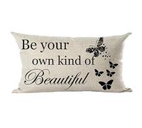 Ramirar Black Word Art Quote Be Your Own Kind of Beautiful Butterflies Decorative Lumbar Throw Pillow Cover Case Home Living Room Bed Sofa Car Cotton Linen Rectangular 12 x 20 Inches