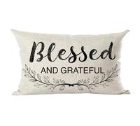 Ramirar Black Word Art Quote Blessed and Grateful Thanksgiving Day Friends Decorative Lumbar Throw Pillow Cover Case Home Living Room Bed Sofa Car Cotton Linen Rectangular 12 x 20 Inches
