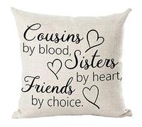 Ramirar Black Word Art Quote Cousins by Blood Sister by Heart Friends by Choice Inspirational Decorative Throw Pillow Cover Case Home Living Room Bed Sofa Car Cotton Linen Square 18 x 18 Inches