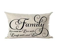 Ramirar Black Word Art Quote Family The Ones We Live with Laugh with and Love Decorative Lumbar Throw Pillow Cover Case Home Living Room Bed Sofa Car Cotton Linen Rectangular 12 x 20 Inches