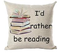 Ramirar Black Word Art Quote I'd Rather Be Reading Colorful Pink Blue Books Inspirational Decorative Throw Pillow Cover Case Home Living Room Bed Sofa Car Cotton Linen Square 18 x 18 Inches