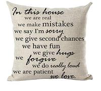 ramirar Black Word Art Quote in This House We are Real Have Fun Forgive Patient Love Decorative Throw Pillow Cover Case Cushion Home Living Room Bed Sofa Car Cotton Linen Square 18 x 18 Inches