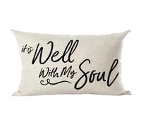 ramirar Black Word Art Quote It is Well with My Soul Inspirational Decorative Lumbar Throw Pillow Cover Case Cushion Home Living Room Bed Sofa Car Faux Cotton Linen Rectangular 12 x 20 Inches