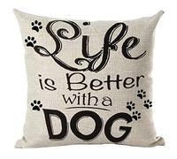 Ramirar Black Word Art Quote Life is Better with A Dog Paw Prints Decorative Throw Pillow Cover Case Home Living Room Bed Sofa Car Cotton Linen Square 18 x 18 Inches