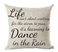 Ramirar Black Word Art Quote Life Isn't About Waiting for The Storm to Pass Inspirational Decorative Throw Pillow Cover Case Home Living Room Bed Sofa Car Cotton Linen Square 18 x 18 Inches